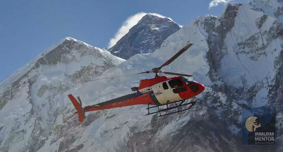 The helicopter flying back to Kathamdu with trekkers