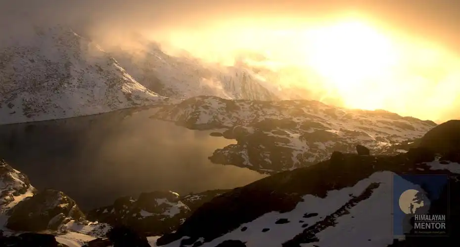 Holy Gosaikunda Lake during the sunrise time in the morning