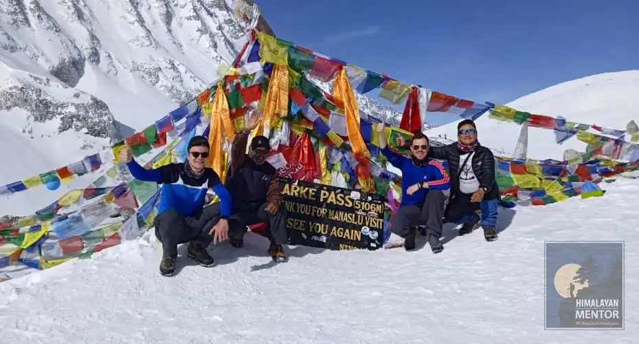 Happy faces at Larkya La Pass, the highest point of the trek
