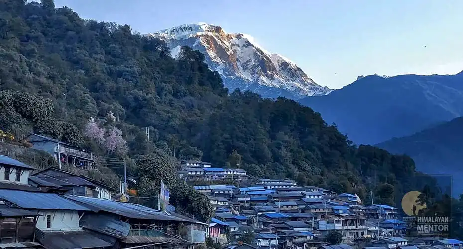 Beautiful Siklesh village and Himalaya in the background