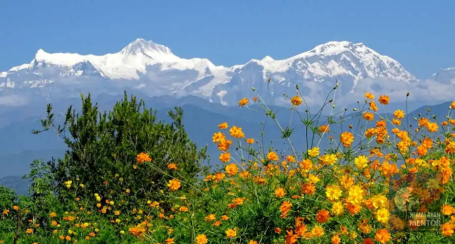 Himalayan panorama from Ghale Gaun during the trekking in autumn