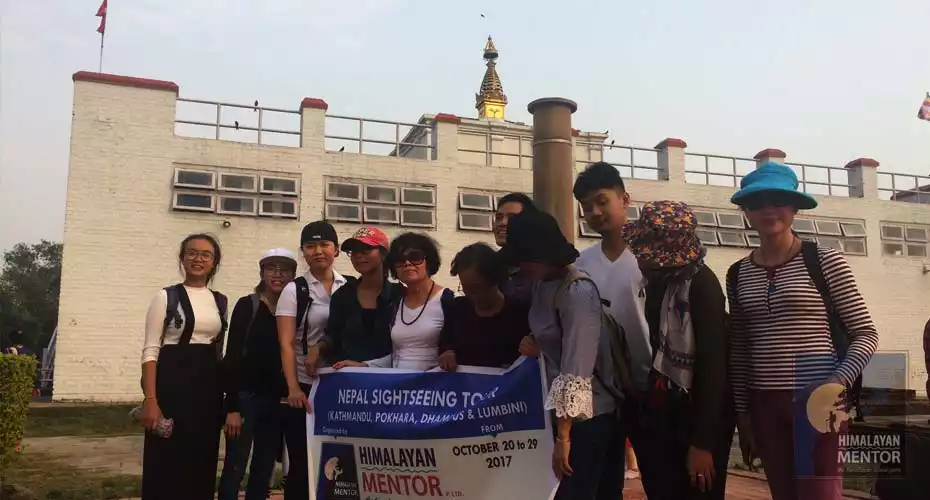 Group photo in the backside of Maya Devi Temple at Lumbini